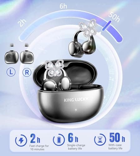 King Lucky Open Ear Earbuds Clip on Wireless Bluetooth 5.4 Headphones with Mic,50H Play,ENC Call,Waterproof,Jewelry Ear Buds,Comfortable for Small Ears&Glasses Wearers,Workouts (03-Black) - Thumbnail 5