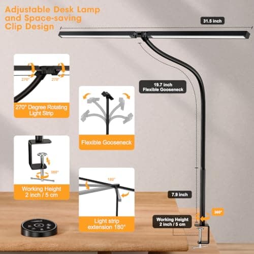 Pzloz Led Desk Lamp for Office Home - Eye Caring Architect lamp with Clamp,Dual Screen Computer Monitor Work Smart Light: 24W 5 Color Flexible Adjustable Lighting Table Lamp for Study Drafting - Thumbnail 5