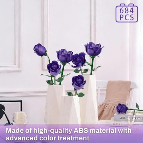 Purple Rose Bouquet Building Set, 12Pcs Botanical Collection for Adults - Thumbnail 4
