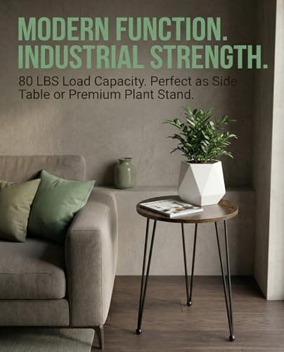 iLTreFlo 17 Inch Tall Metal Plant Stand Indoor,Heavy Duty Flower Pot Holder with 11.5 Inch Modern Round Board Table,Sturdy Metal Tripod Design Side Table,Matte Black - Thumbnail 3