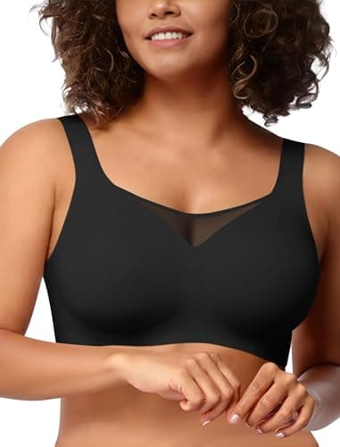 Easybunny Wireless Bras for Women Seamless Supportive V Mesh Bralette Minimizers Comfortable Tshirt Bra for Older Women Black 2XL - Image 1