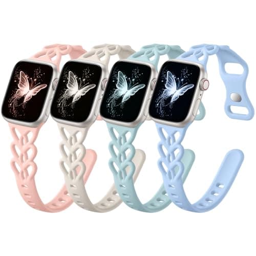 Odbeai Thin Cute Heart Braided Band-Compatible with Apple Watch Bands Women 40mm 41mm 42mm 38mm 44mm 45mm 46mm 49mm,Sport Soft Breathable Silicone Strap for iWatch Series 11 10 9-1 SE 3-1 Ultra,4Pack