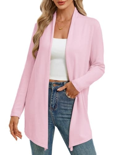 GRACE KARIN Women's Draped Open Front Cardigan Casual Long Sleeve Lightweight Cardigans Sweaters Summer Coats(Light Pink,xx-Large) - Image 1