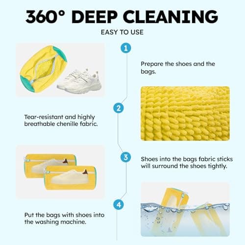 Shoe Washing Machine Bag: Laundry Shoe Bag Keeps Clean - Reusable Shoe Washing Bag for Sneaker Tennis Shoes Unstain Cleaner Kit(Yellow 2 Pcs) - Thumbnail 5