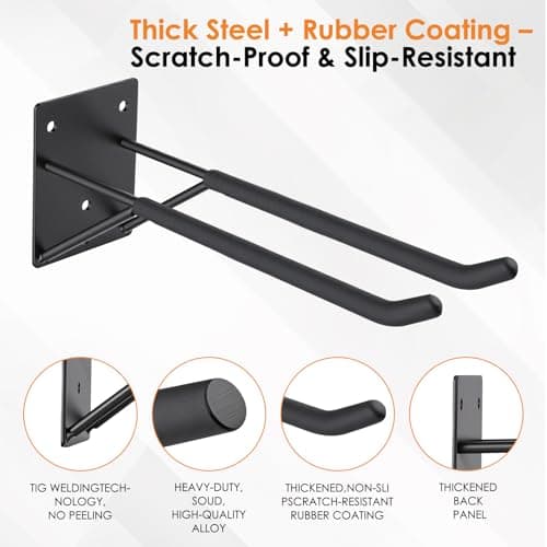 14" Garage Hooks Heavy Duty 8-Pack - Garage Storage System Hooks, Ladder Hooks for Garage Wall & Broom Holder Wall Mount | Non-Slip Tire Rack & Heavy Duty Wall Hooks for Hanging Ladders, Chairs. - Thumbnail 4
