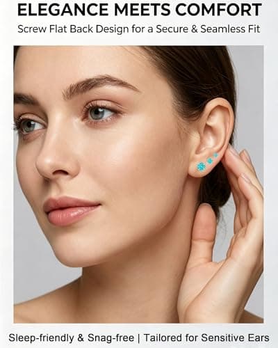 Handmade Tiny Flat Back Stud Earrings: 3 Pairs 14K Gold Plated Screw Flatback 2 3 4mm Cubic Zirconia Earrings Cartilage Piercing Jewelry for Women Helix Tragus Earlobe (3 Pairs-Aquamarine Blue CZ Stud-2/3/4mm) - Thumbnail 2
