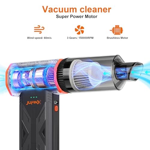 JUFINX F32MAX Compressed Air Duster-150,000RPM Super Power Electric Air Duster and Vacuum Cleaner & Bag Vacuum Sealer 3-in-1，for PC Keyboard Cleaning, Car Interior Cleaning. - Thumbnail 2