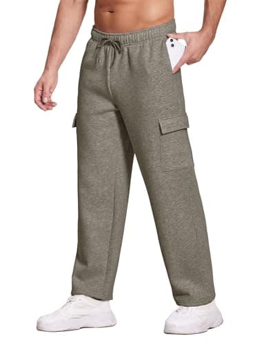Deyeek Men's Fleece Sweat Pants Winter Heavyweight Cargo Sweatpants for Men Cotton Wide Leg Jogger Sweatpants with Pockets Dark Grey - Thumbnail 3