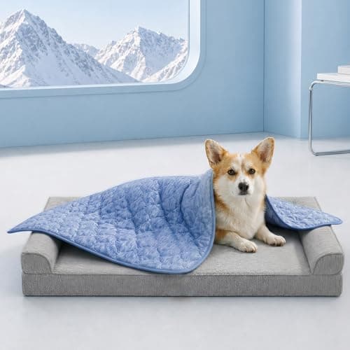 Cozy Bliss Deluxe Leakproof Cooling Blanket for Small Dogs Q-Max 0.5, Soft & Durable Washable Pet Cooling Mat for Hot Weather, Livingroom, Pet Throw & Couch Protector for Cats, Haze Blue, 25"x35" - Thumbnail 3