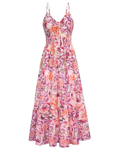 GRACE KARIN Womens Summer Floral Maxi Dresses 2026 Long Flowy Boho Dress Beach Vacation Sundresses Casual Clothes with Pocket Pink Purple Floral M - Image 1