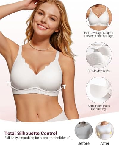As Fairy Seamless Wireless Bras for Women No Underwire Full Coverage Jelly Lift Strong Support Push Up Comfort Bra Daily Wear Breathable Air Hole Design(White 36D) - Thumbnail 2