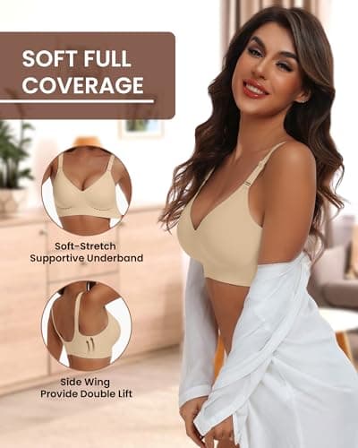 HORISUN Seamless Push Up Bras No Wire Bras for Women Full Coverage with Support(Semolina 4XL) - Thumbnail 4