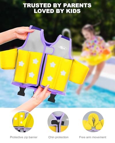 AEOCOO Kids Pool Floaties 1-2-3-5-7-9 Years Old, Toddler Swim Vest 20-30-50-70 Pounds, Comfortable Extended Wear Kids Float Jacket with Crotch Strap, Bright Design and Unpadded Sides, Purple - Thumbnail 6