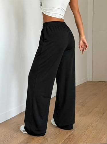 ZAFUL Womens Wide Leg Sweatpants Y2K Gothic Graffiti High Waisted Lounge Pants Athletic Joggers Pants with Pockets 7-Black&Leopard Black XXL - Thumbnail 2