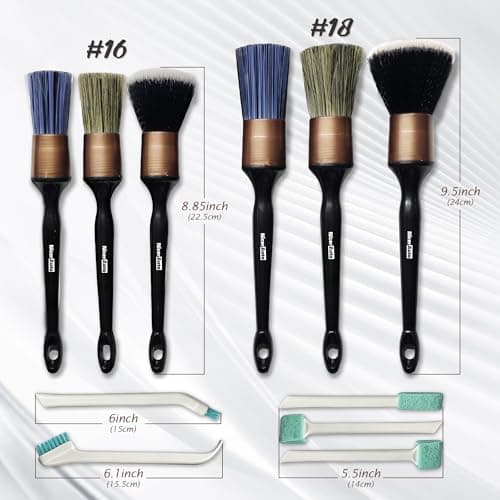 11PCS Car Detailing Brush Set, Boars Hair & Ultra Soft Detail Brushes, Gold - Thumbnail 2