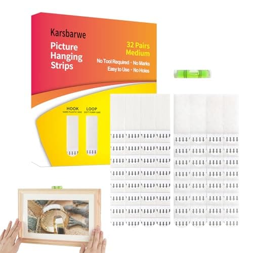 32-Pairs(64 Strips) Medium Picture Hanging Strips Heavy Duty, Damage Free Picture Hangers, Hook and Loop Tape, Removable Adhesive Strips for Frame Hanging, Christmas Decorations, and Living Spaces. - Image 1