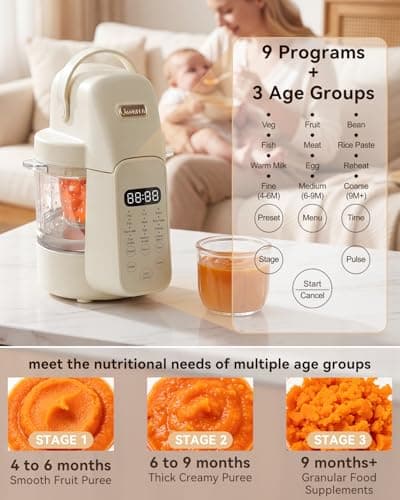 IAGREEA 9 IN 1 Glass Baby Food Maker, One Step Baby Food Processor Steamer Puree Blender Grinder Mills Machine, 10 OZ Auto Cooking & Grinding for Healthy Homemade Baby Food with 3 Age Stages, BPA-Free - Thumbnail 4