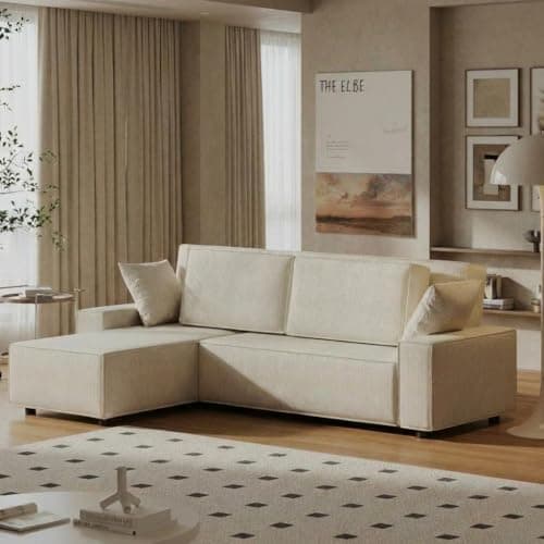 Garvee Fine Corduroy Stripe Large Couch, l Shaped Oversized Sectional Sofa with Deep Seat, Comfy Modular Couch for Living Room, Apartment, 61" d x 96" w x 32" h, Corduroy, Beige - Thumbnail 3