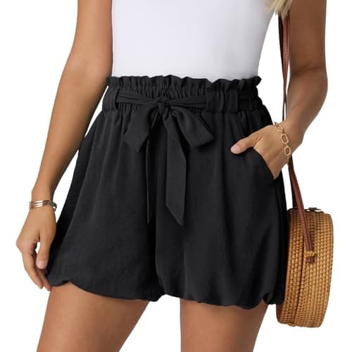 FREEOAK Summer Shorts for Women Bubble Dress Loose Baggy Cute Mini Skirts for Women Loungewear Flowy Skorts Size Small A - Black - Image 1