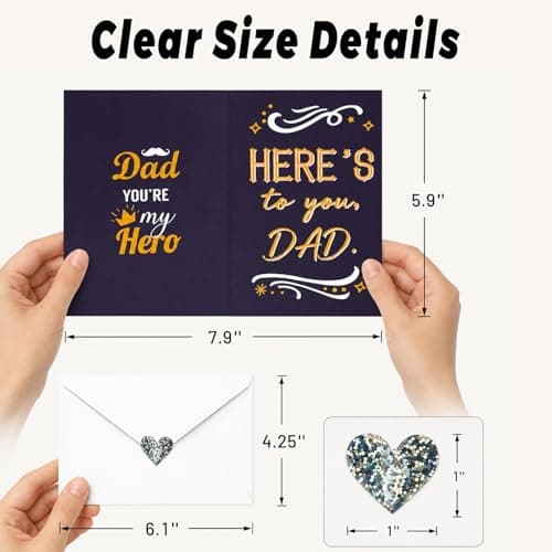 Oeyliz Fathers Day Card for Dad from Daughter Son Happy Fathers Day Gift from Wife Happy Father's Day Cards for Husband First Fathers Day Card with Envelopes and Stickers (Navy Blue) - Thumbnail 5