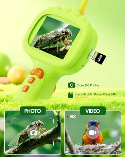 Borescope Camera with Light for Kids, Ashfly STEM Science Educational Toy for 3 4 5 6 7 8 Years Old Boys & Girls, 2.4" Screen Snake Scope Camera for Birthday Outdoor Camping Nature Exploration-Green - Thumbnail 2