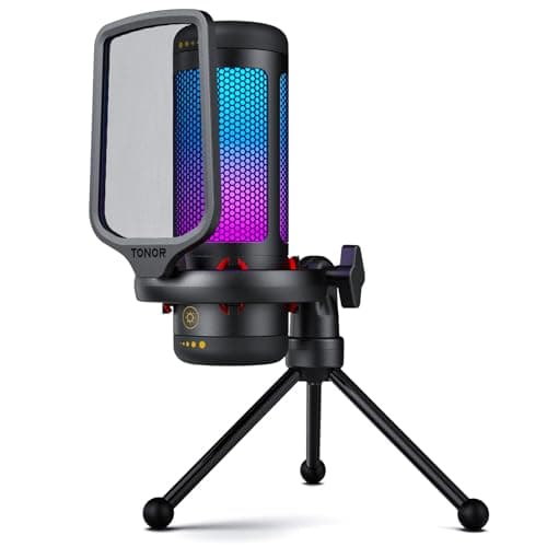 TONOR Gaming Microphone Set, USB Condenser Mic for PC with Stand, Controllable RGB, Quick Mute, Volume Control, for Twitch Streaming, Discord Chatting, 200 cm/78inch Cable, Desktop Stand TC310