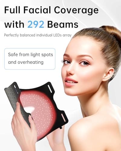 Red Light Therapy Mask for Face, 292 LEDs 15W Adjustable Time & Intensity, 830nm 633nm 590nm, Wireless Rechargeable LCD Controller, Ultra-Thin 1.8mm Flexible Silicone Design, Gen 1 | Black Line - Thumbnail 3