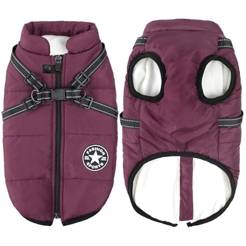 Aiboria Dog Jackets Coat for Winter Windproof Waterproof Skiing Dog Vest Fleece Warm Chest Strap Belt Purple 3XL