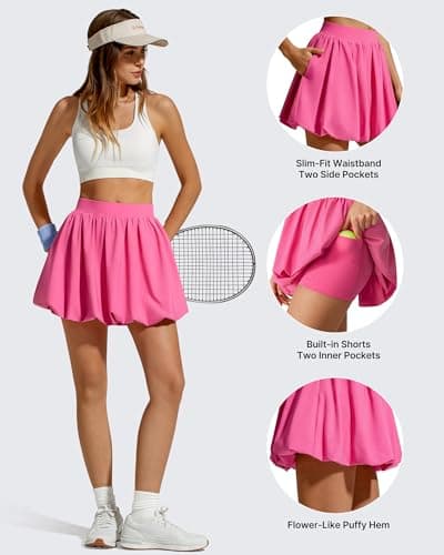 G4Free Golf Skorts for Women Summer Tennis Skirt with Shorts Ruffled Hem Workout Skirts with Pockets Athletic Picklebal(Rose Pink,M) - Thumbnail 4