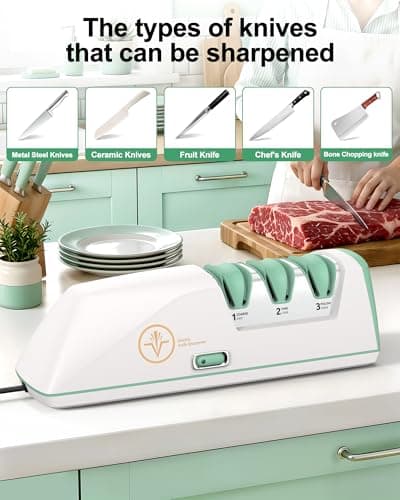 Electric Knife Sharpener with Replaceable Sharpening Head Easy to Change, 3-Stage & 15° Precision Angle Diamond Sharpening System for Metal Knives, Ceramic knives, Exquisite Gifts and Packaging - Thumbnail 2