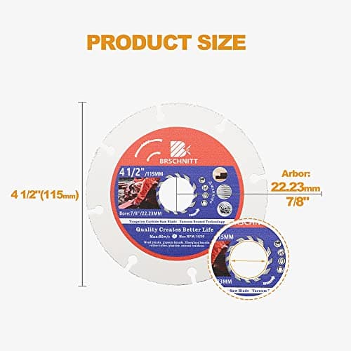 Carbide Multi Wheel,BRSCHNITT 2pcs 4-1/2 Inch (115mm) with Arbor 7/8" Tungsten Carbide Cut Off Wheel for Wood,Laminate,Gypsum Board,Plastic for Angle Grinder Cutting Disc - Thumbnail 2