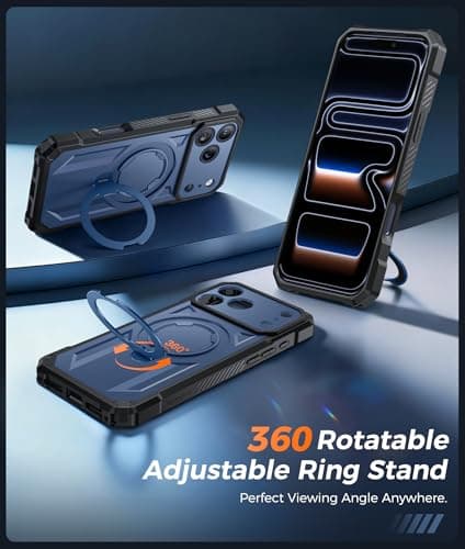 FNTCASE for iPhone 17 Pro-Max Case: [360 Spin Magnetic Ring Kickstand] [Compatible for MagSafe] [Screen Protector] Heavy Duty Military Grade Protection Protective Phone Case with Stand Blue - Thumbnail 4