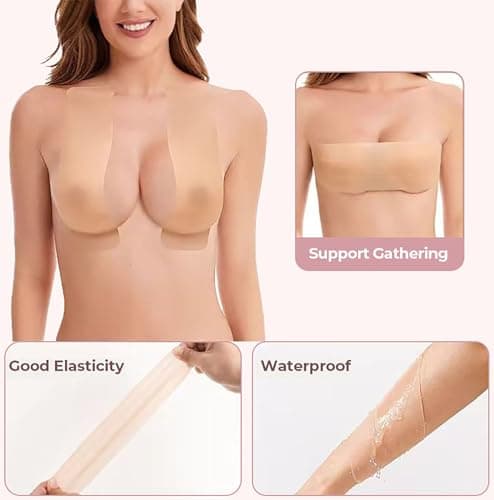 UOTJCNR Breast Lift Silicone Boob Tape, 6 Pcs Precut Soft Stretch Boobtape for Large Breast, Body Tape for A-G Cup Beige - Thumbnail 5