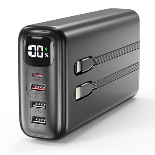 Eliegntist 51000mAh Portable Charger with Built-in USB-C & Lightning Cables, 22.5W Fast Charging Power Bank, High Capacity Battery Pack for iPhone, Samsung, Android, Travel, Camping - Image 1