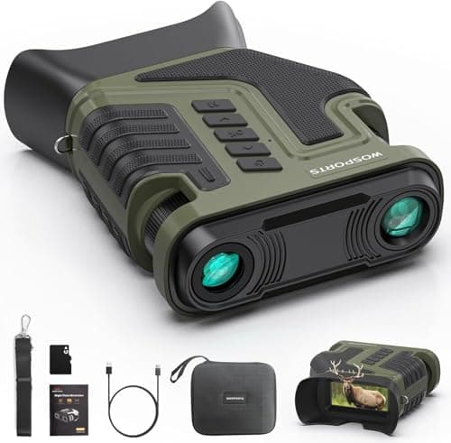 WOSPORTS 4K Night Vision Goggles – up to 80X Total Magnification, 10X Optical + 8X Digital Zoom, 64GB TF Card, 1315FT Vision Range, 5000mAh Rechargeable Battery, IPX Waterproof NVG, Gifts for Men