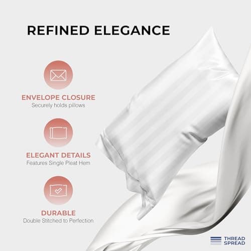 THREAD SPREAD Egyptian Cotton Sheets King Size - 1200 Series Plush Collection Damask Sheet Set Egyptian Cotton (4 PC, White Stripe), Luxury Sheet King Size, Soft, Cooling Deep Pocket Sheets - Thumbnail 4