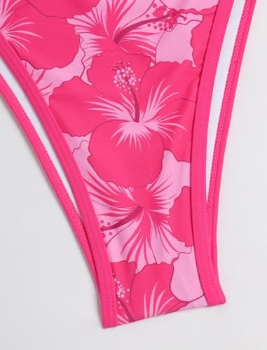 Jillumi Halter Tankini Swimsuits for Women Cute V Neck Cute Tie Side High Cut Bikini Swimsuits 2 Piece Bathing Suits Chic Tankini Set Rose Red Flower XL - Thumbnail 6