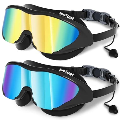 LEEIGGT Swimming Goggles for Kids 8-14, 2 Pack Anti Fog UV Kids Swim Goggles with Ear Plugs Attached
