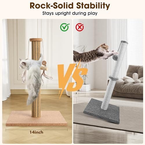Natural Cork Vertical Cat Scratching Post-Cork-cat Scratcher with Feather Toy-cat Tree-cat scratchers for Indoor Cats Toys Stable Base-Eco-Friendly-Safe-Noise-Reducing for Claw Health-Home Decorate - Thumbnail 2