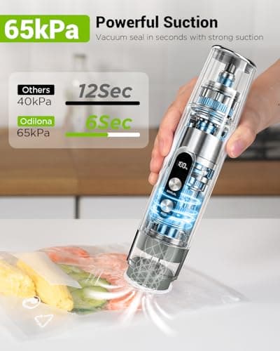 Compact Vacuum Sealer for Food, Cordless Handheld Vacuum Sealer Machine with 30 Reusable Bags, 1800mAh Rechargeable Portable Food Saver for Sous Vide, Meal Prep, Meat & Vegetables - Thumbnail 5