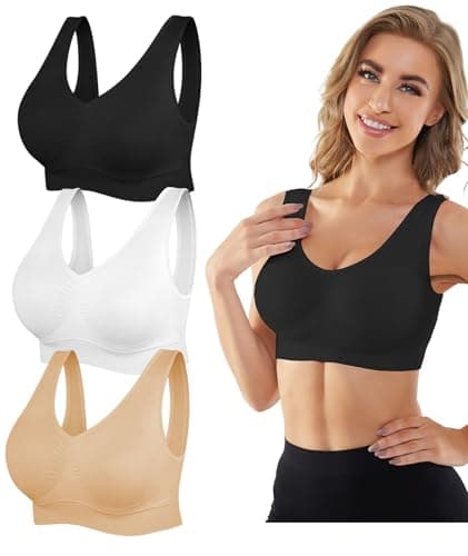 YADIFEN 3 Pack Womens Sports Bras,Wireless Comfortable Seamless Sleep Yoga Sports Bras for Women with Removable Pads - Image 1