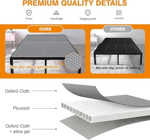 Drwwi Bunkie Board King 10mm(76” x 80”), Anti-Sag, Non-Slip Base & Noise-Free,Folding Mattress Support Board for Metal Bed Frame，Grey - Thumbnail 4