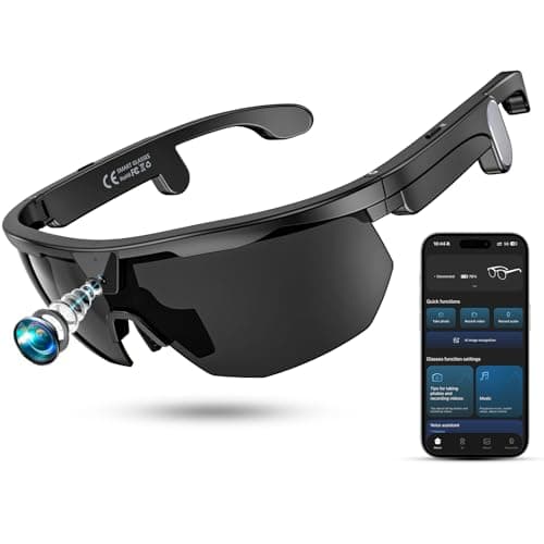 Mingtawn Smart Glasses with 4K HD Anti-Shake Camera & 3D Stereo Speakers | Polarized UV400 Sports Sunglasses | Bluetooth AI Glasses for Outdoor Video, Photos & Music | HiFi Audio Action Camera (Dark)
