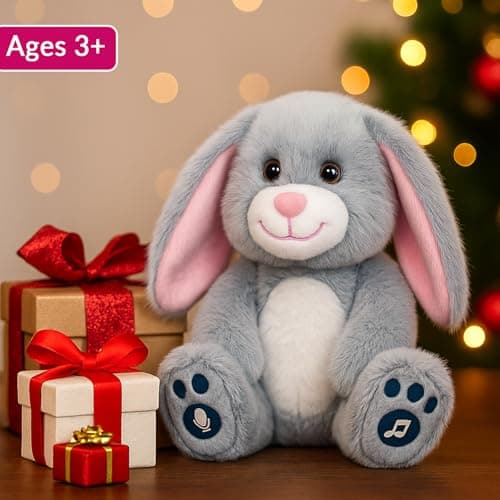 YH YUHUNG Easter Bunny Interactive Talking Plush Toy, Voice Repeat & Record, 10 Songs with Flapping Ears, Volume Control, Animated Stuffed Rabbit Easter Basket Stuffers for Toddlers Kids, Soft Gray - Thumbnail 6