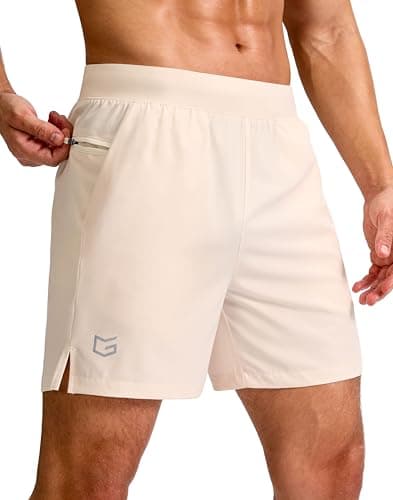 G Gradual Men's Athletic Running Shorts 7"/5"/9" Zipper Pocket Lightweight Workout Gym Quick Dry Shorts Golf Tennis Hiking, 5", Beige, 3X-Large - Image 1