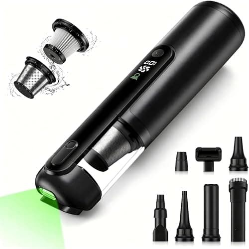 Seiyeje Car Vacuum, Handheld Vacuum Cordless 19000Pa, 4-in-1 Mini Portable Cleaner with Green LED Detection Light, 2 Modes for Car, Home, Office, Desk & Keyboards, Rechargeable, Washable Filter - Image 1