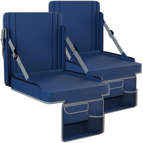 janiry Stadium Seats with Back Support 2PACKS Adjustable Bleacher Chairs with Back and Cushion Bleacher Seat with Cup Holder, Carry Handle & Shoulder Strap for Outdoor Sports Events, XL Large Navy