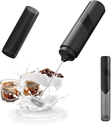 LSLCQW Milk Frother Handheld Electric Foam Maker, Drink Mixer with Stainless Steel Whisk for Cappuccino, Bulletproof Coffee, Latte, Battery Operated (Deep black) - Image 1