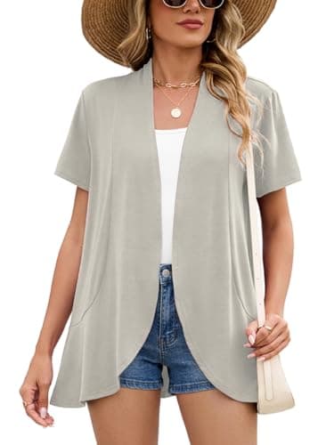 DEARCASE Women's Short Sleeve Shrugs Light Gray Small V-Neck Lightweight Soft Open Front Cropped Cardigan Summer Sheer Shawl Spring Fall Bolero Draped SpringCardigans Casual Duster Cover up - Image 1