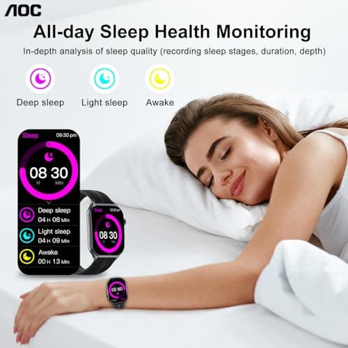 AOC Smart Watch with 1.95" AMOLED Display, ChatGPT AI& Bluetooth Call, Fitness Tracker for Women Men, Heart Rate & Sleep Monitor, 100+ Sports Modes, 10 Days Battery, IP68 Waterproof (Sliver) - Thumbnail 4